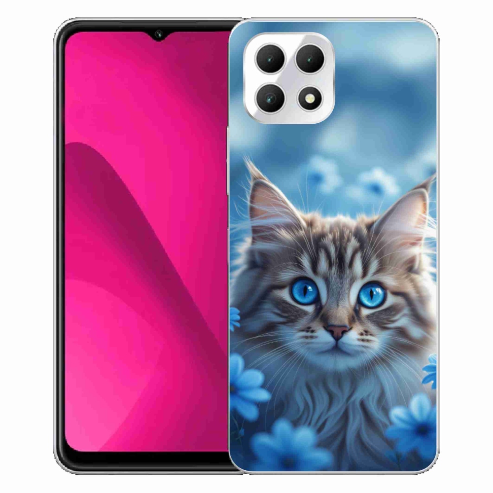 Gelový kryt mmCase na T phone 2 - koťátko v modrých květech