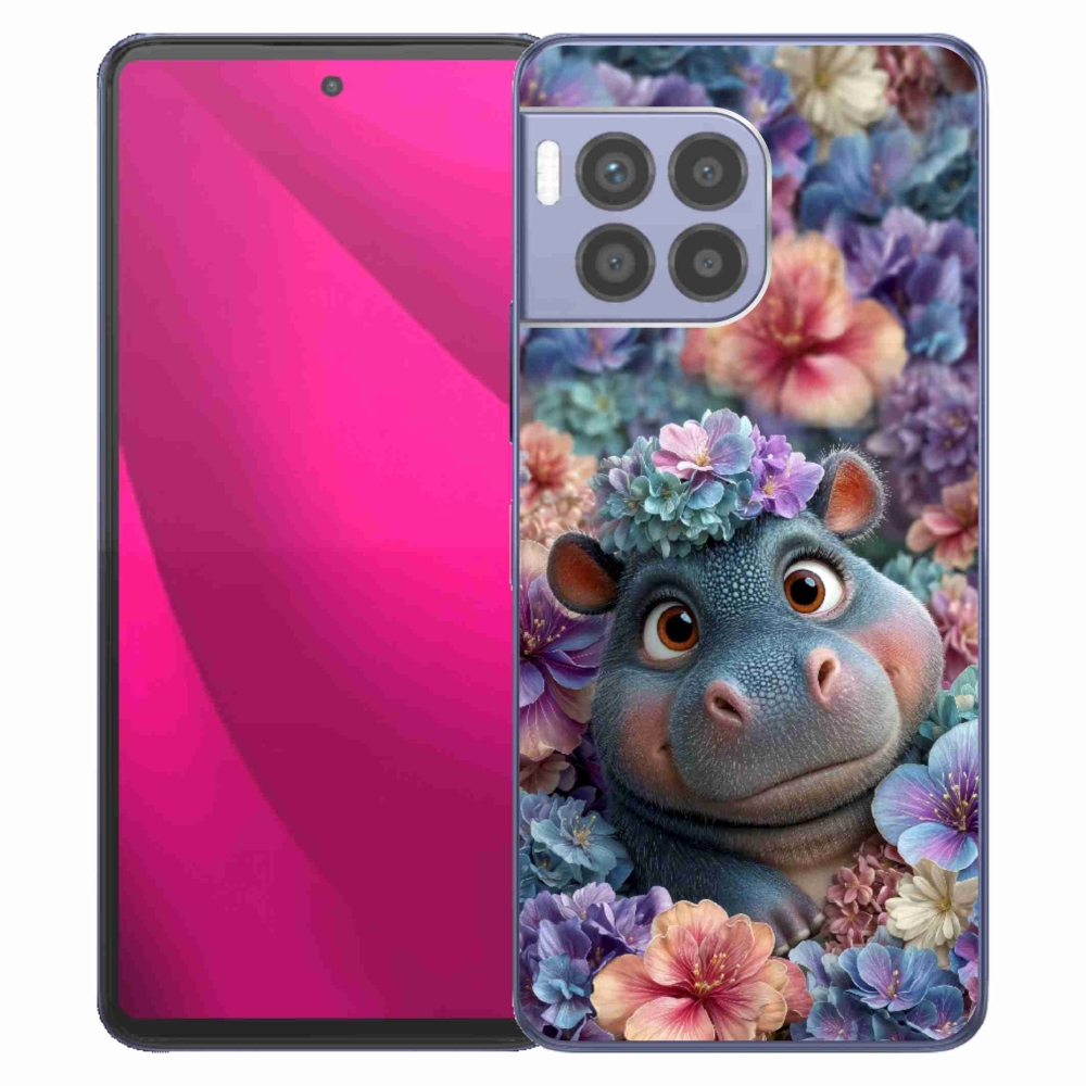 Gelový kryt mmCase na T phone 2 Pro - hrošík v květinách