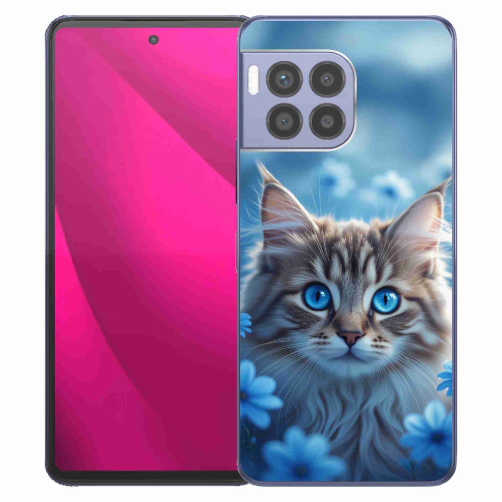 Gelový kryt mmCase na T phone 2 Pro - koťátko v modrých květech