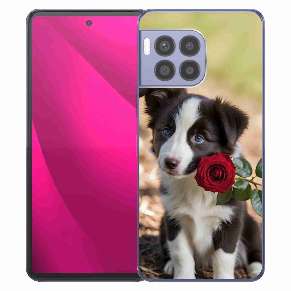 Gelový kryt mmCase na T phone 2 Pro - roztomilá border kolie s růží
