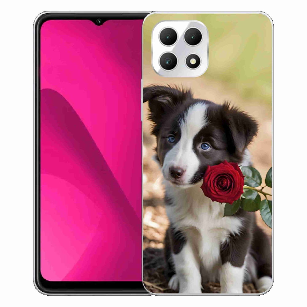 Gelový kryt mmCase na T phone 2 - roztomilá border kolie s růží