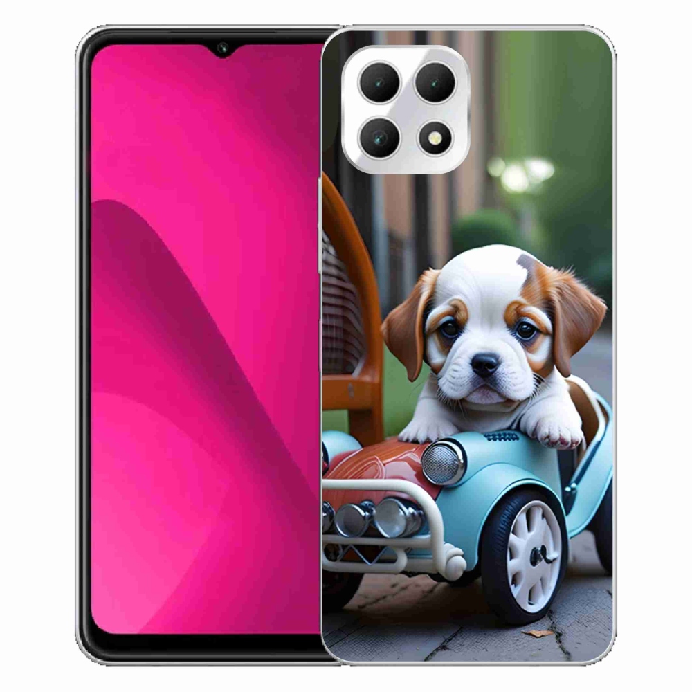 Gelový kryt mmCase na T phone 2 - štěně v retro autě