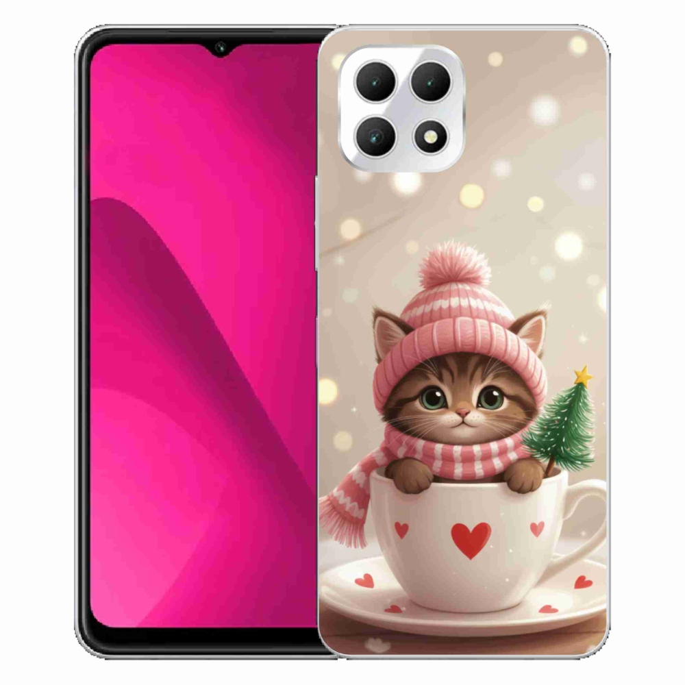 Gelový kryt mmCase na T phone 2 - vánoční kotě v hrnku