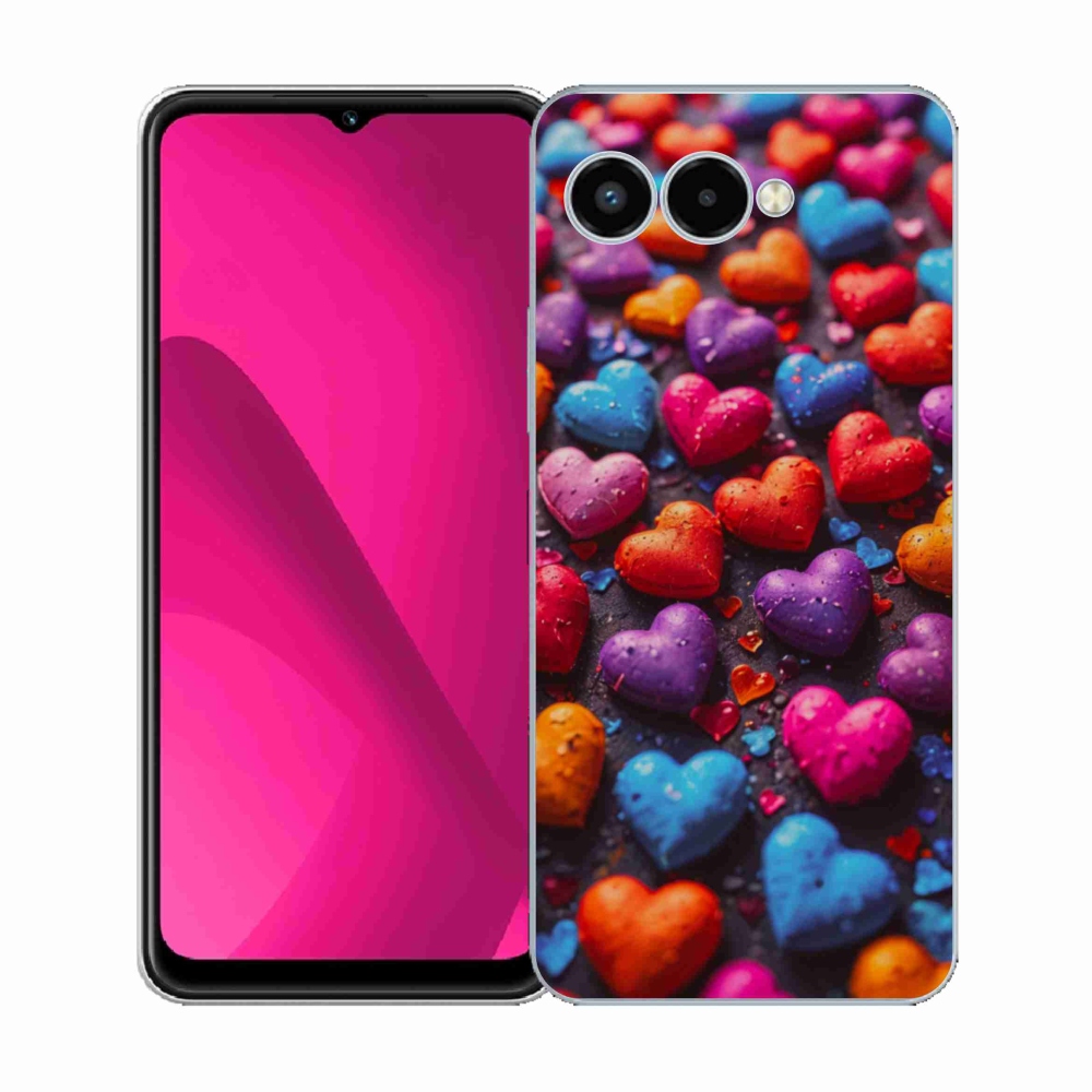 Gelový kryt mmCase na T phone 3 - barevná srdce