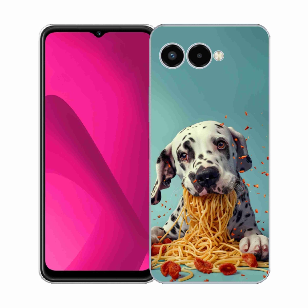 Gelový kryt mmCase na T phone 3 - dalmatin a špagety