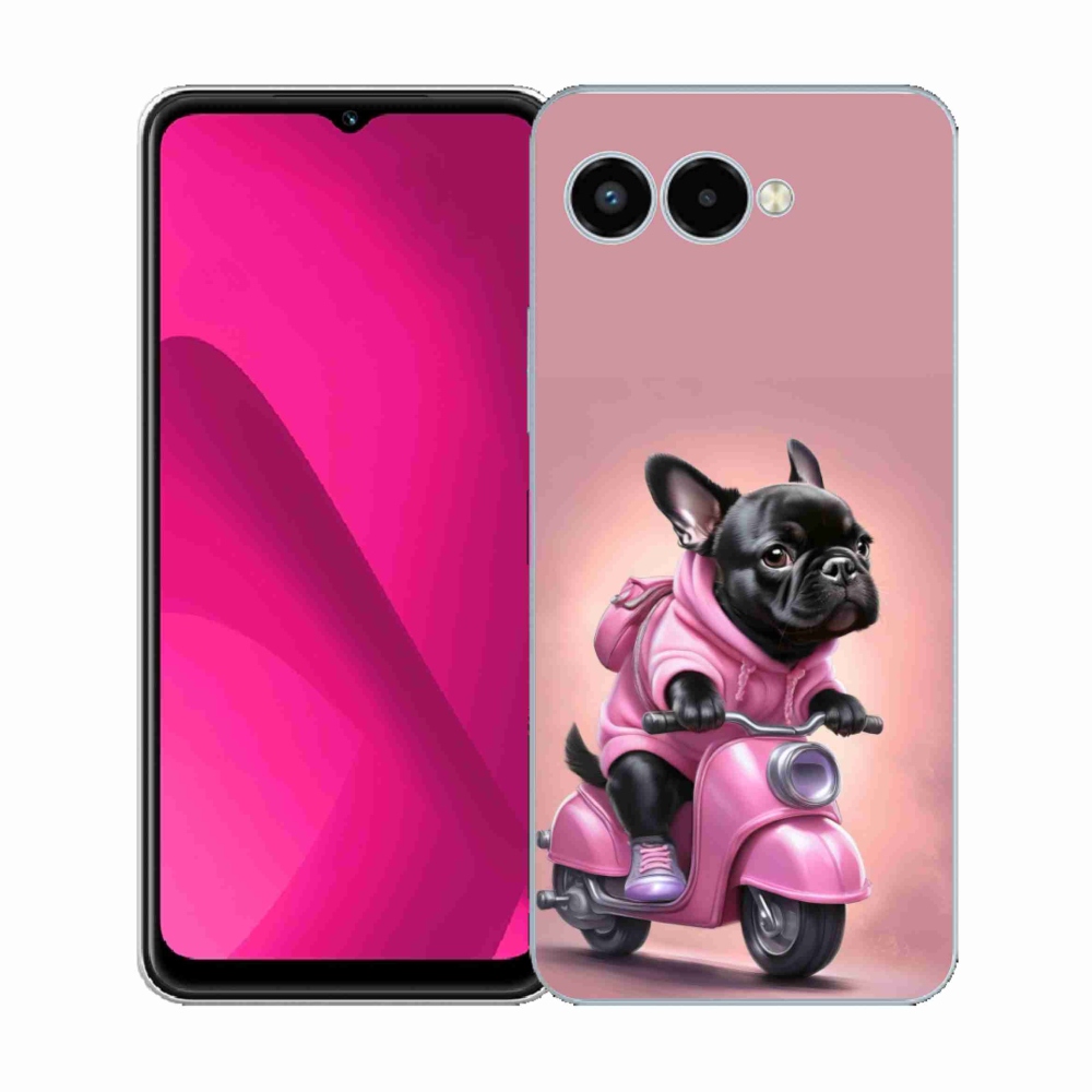 Gelový kryt mmCase na T phone 3 - francouzský buldoček na skútru