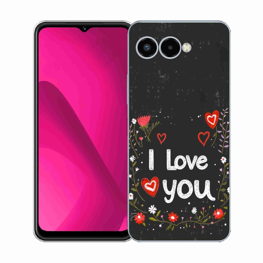 Gelový kryt mmCase na T phone 3 - I love you černé pozadí