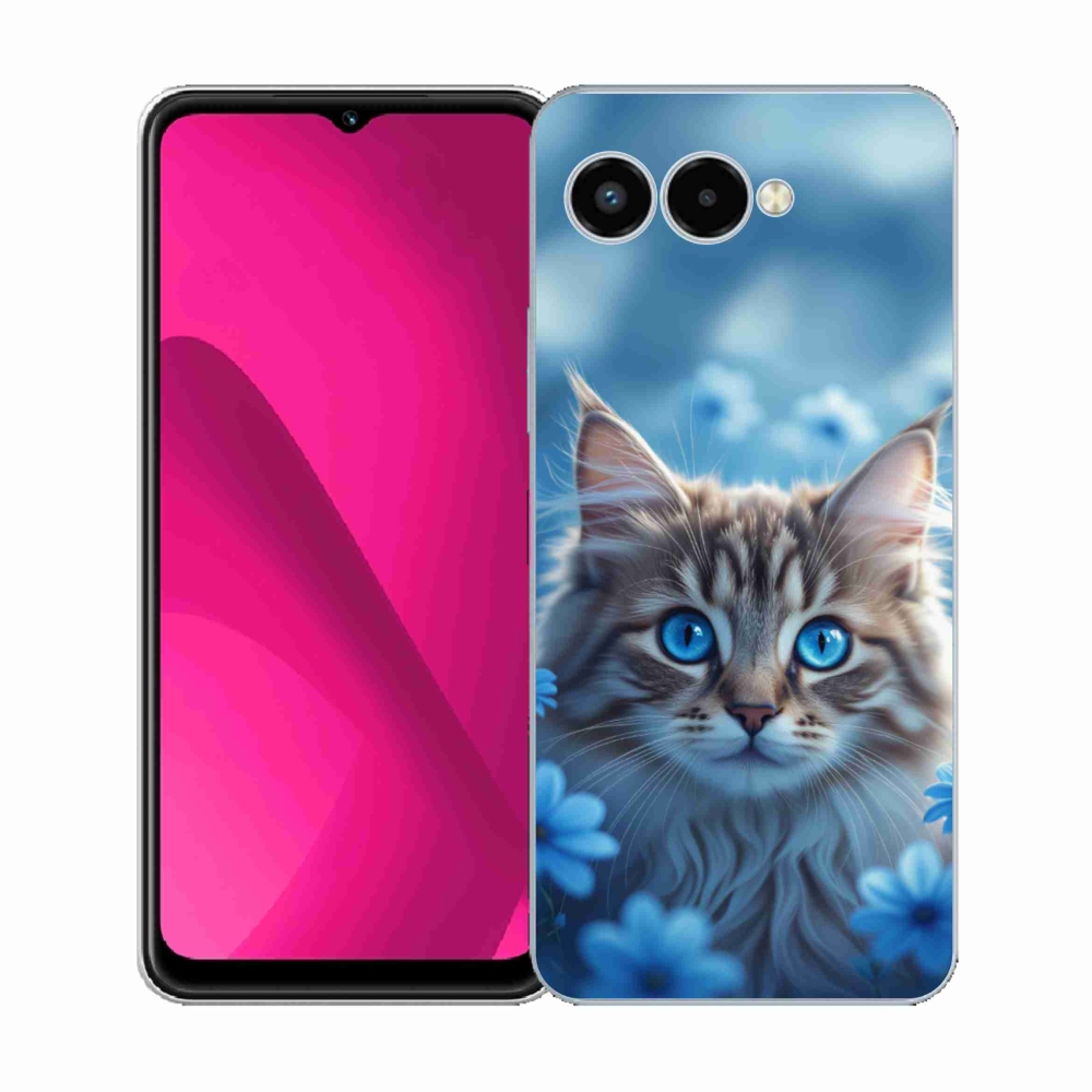 Gelový kryt mmCase na T phone 3 - koťátko v modrých květech