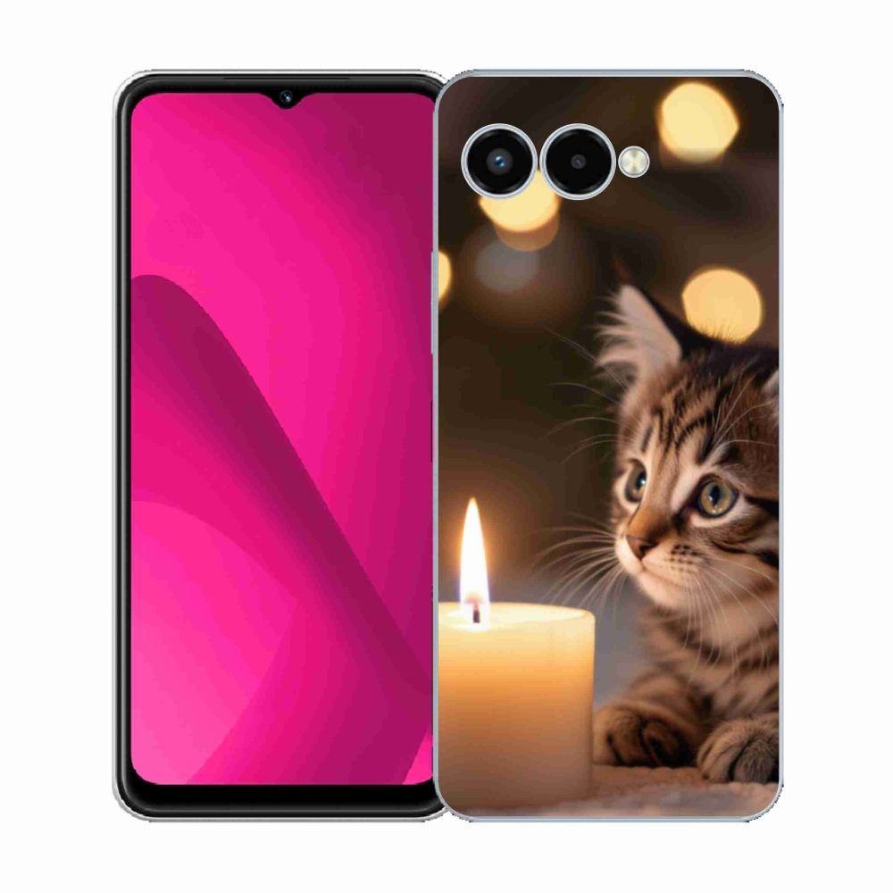 Gelový kryt mmCase na T phone 3 - kotě a svíčka