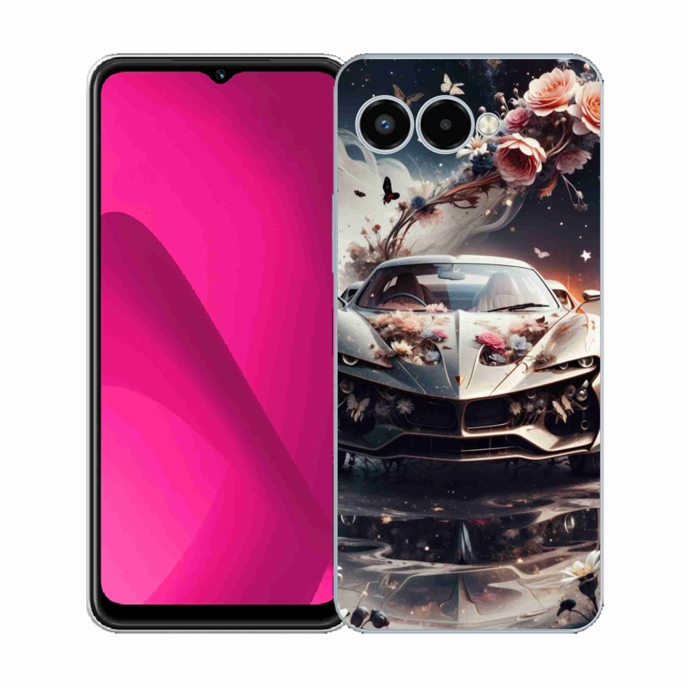 Gelový kryt mmCase na T phone 3 - květinový sportovní vůz