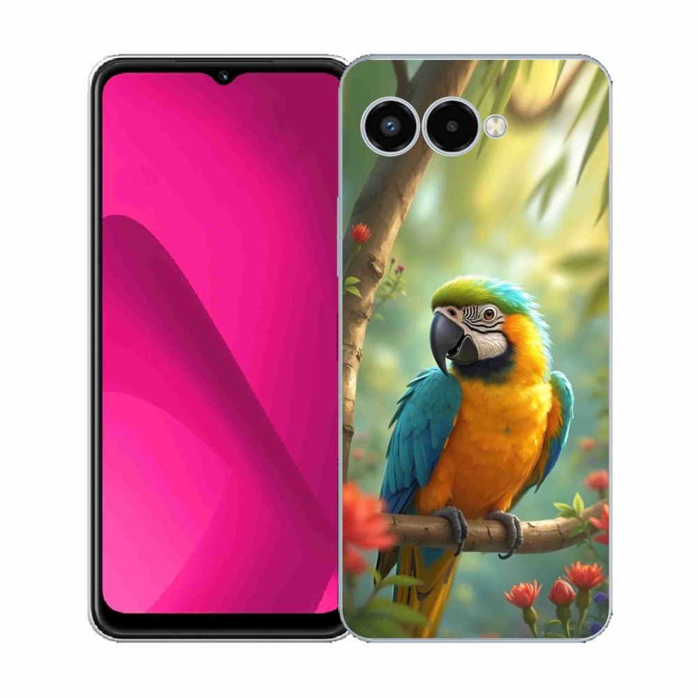 Gelový kryt mmCase na T phone 3 - papoušek ara modrožlutá