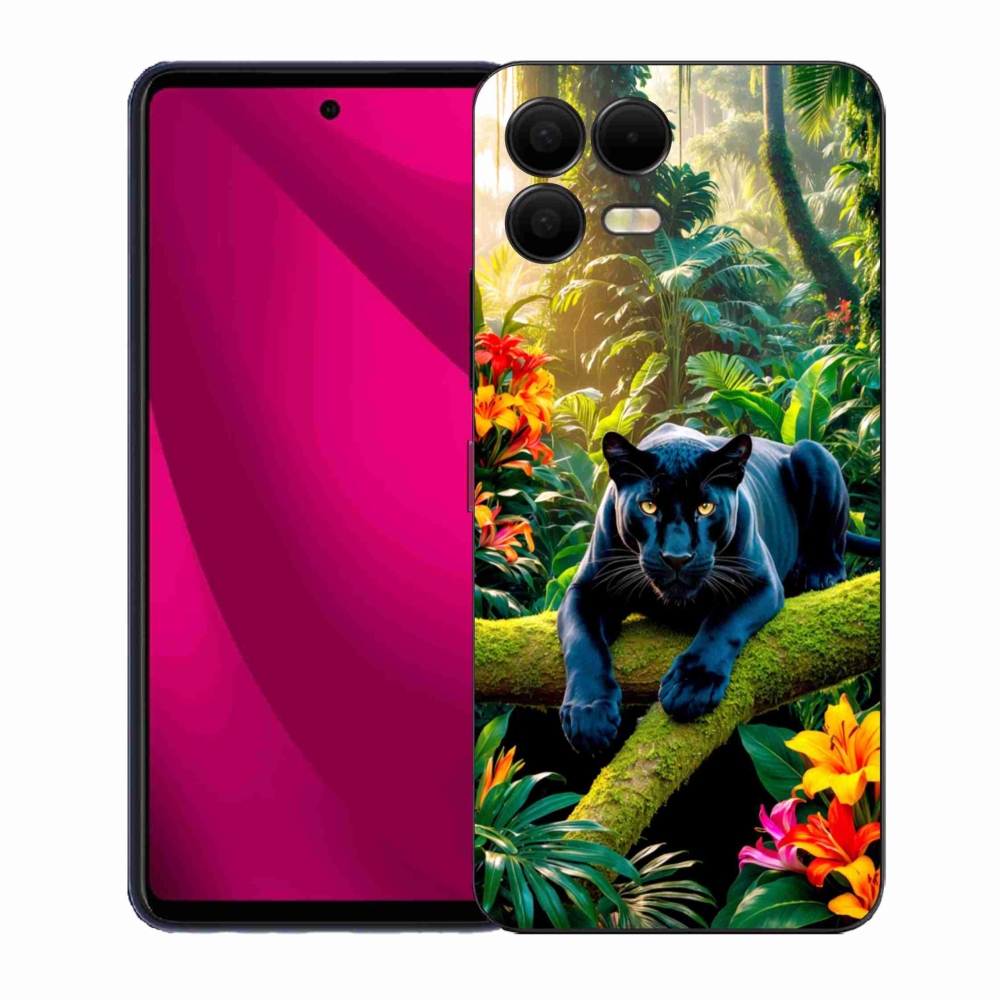 Gelový kryt mmCase na T phone 3 Pro - černý panter v džungli