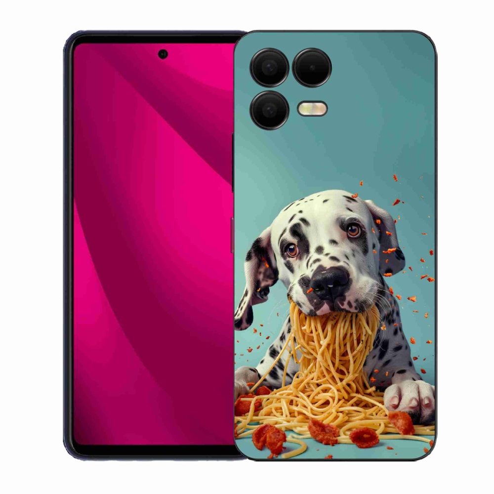 Gelový kryt mmCase na T phone 3 Pro - dalmatin a špagety