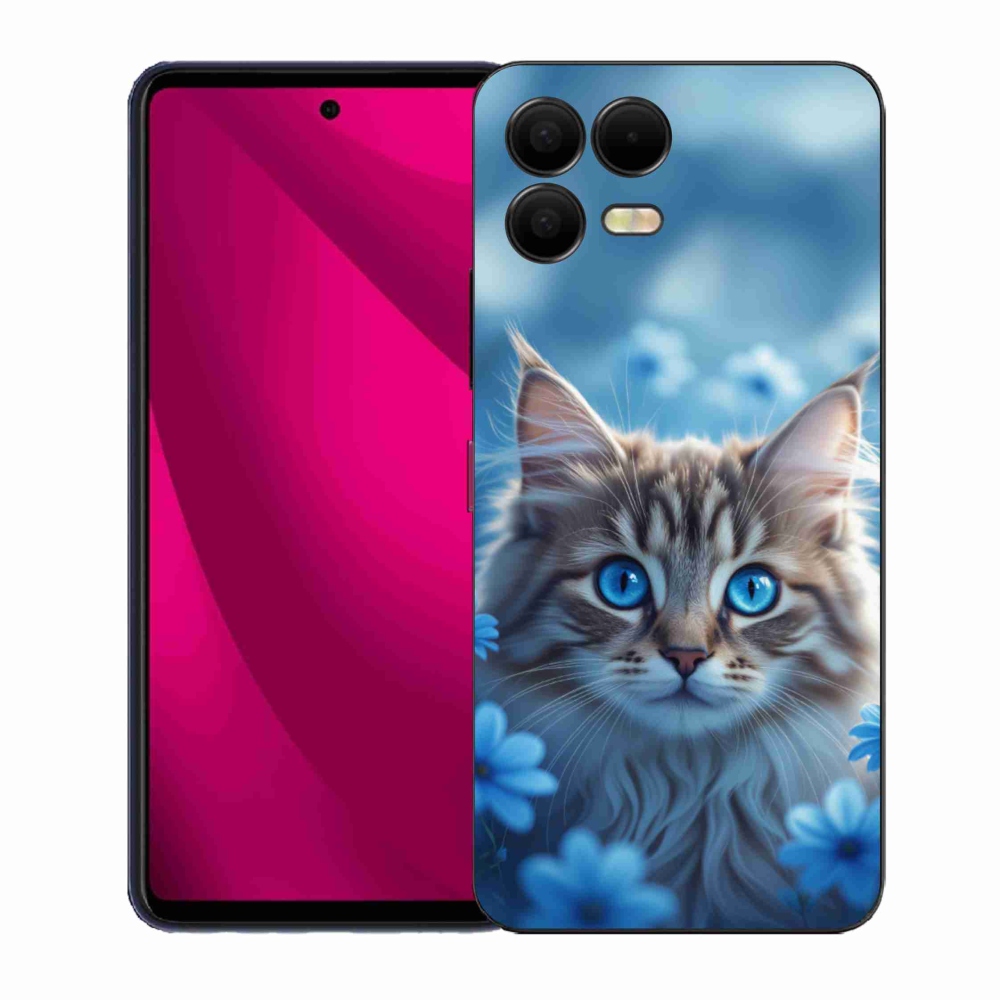 Gelový kryt mmCase na T phone 3 Pro - koťátko v modrých květech