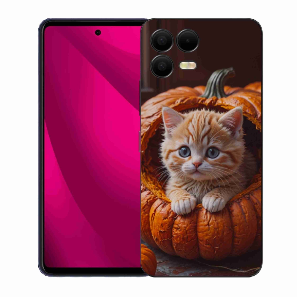Gelový kryt mmCase na T phone 3 Pro - kotě a dýně 2