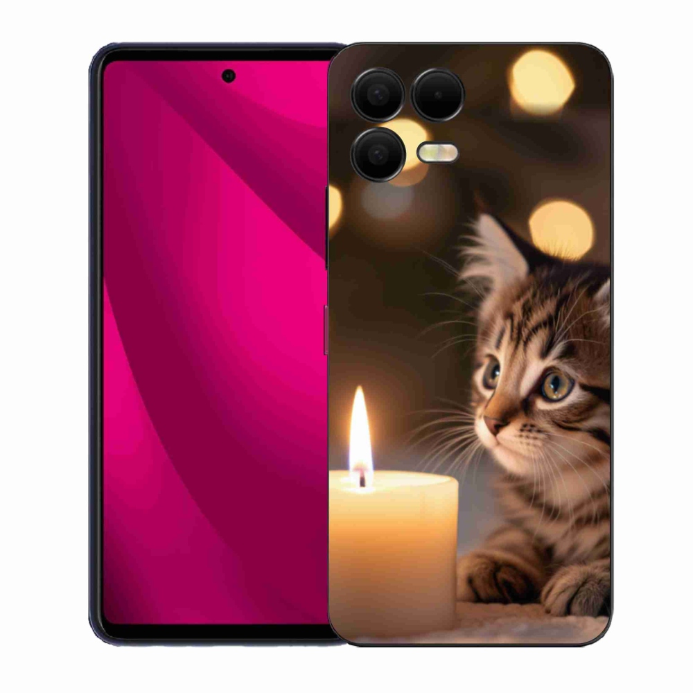 Gelový kryt mmCase na T phone 3 Pro - kotě a svíčka