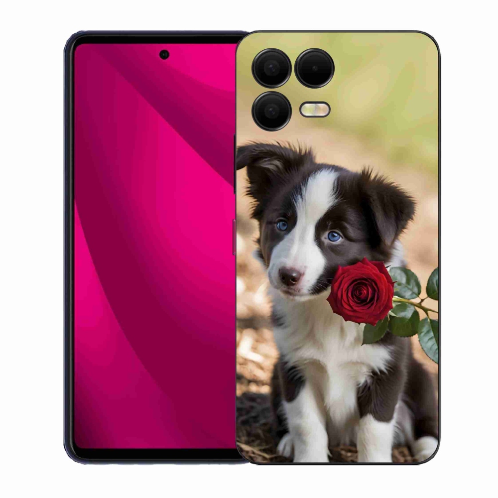 Gelový kryt mmCase na T phone 3 Pro - roztomilá border kolie s růží