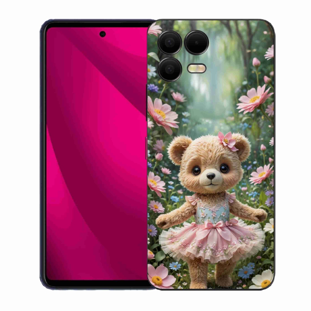 Gelový kryt mmCase na T phone 3 Pro - roztomilý medvídek v květinách