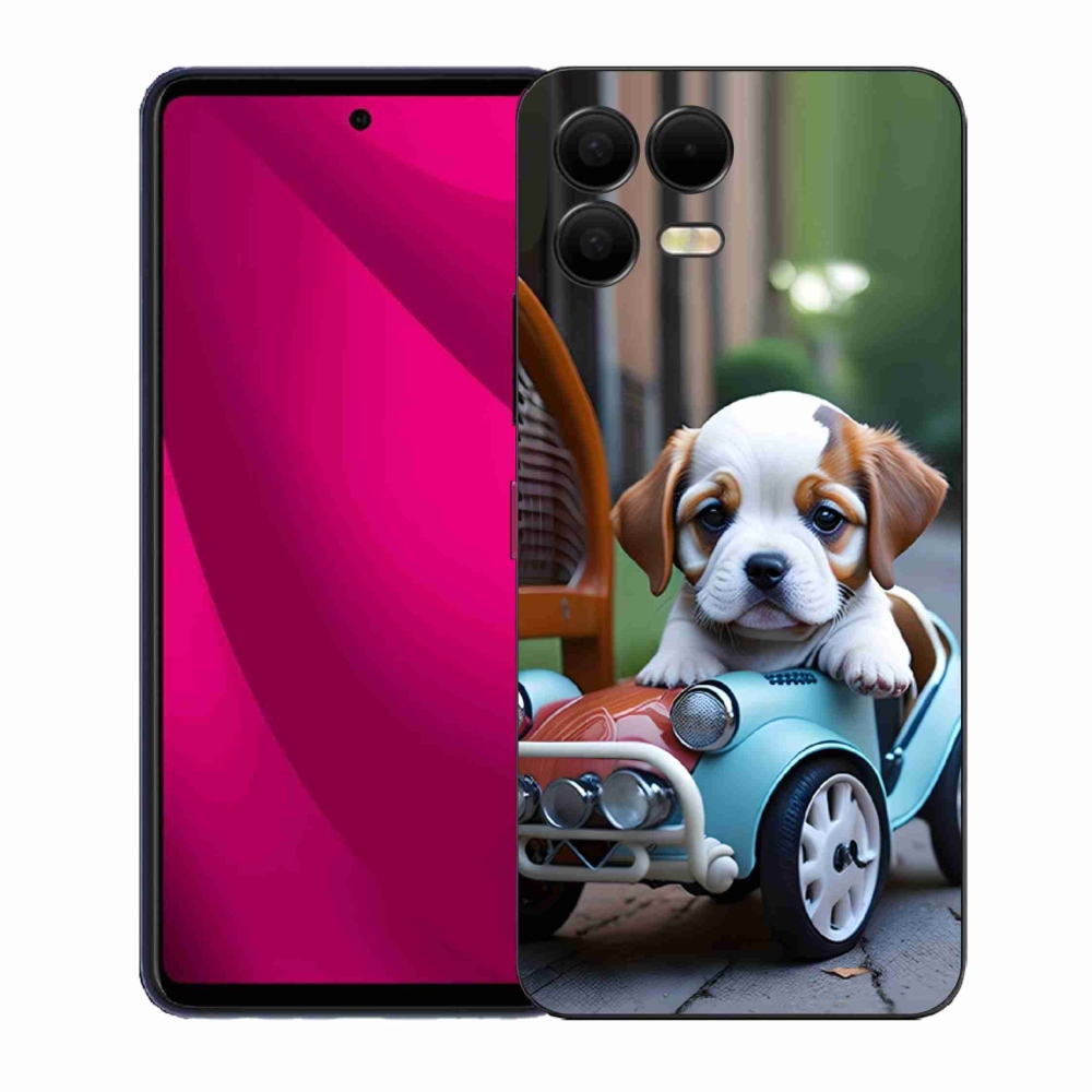 Gelový kryt mmCase na T phone 3 Pro - štěně v retro autě