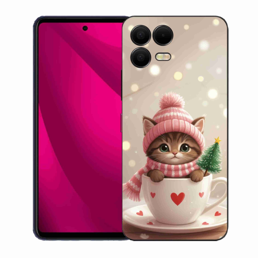 Gelový kryt mmCase na T phone 3 Pro - vánoční kotě v hrnku