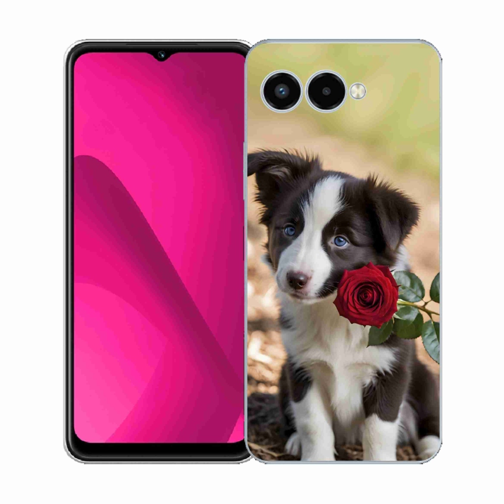 Gelový kryt mmCase na T phone 3 - roztomilá border kolie s růží