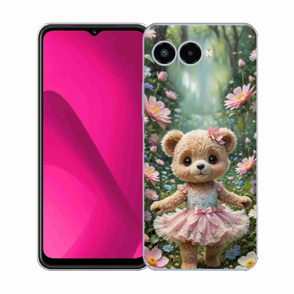 Gelový kryt mmCase na T phone 3 - roztomilý medvídek v květinách