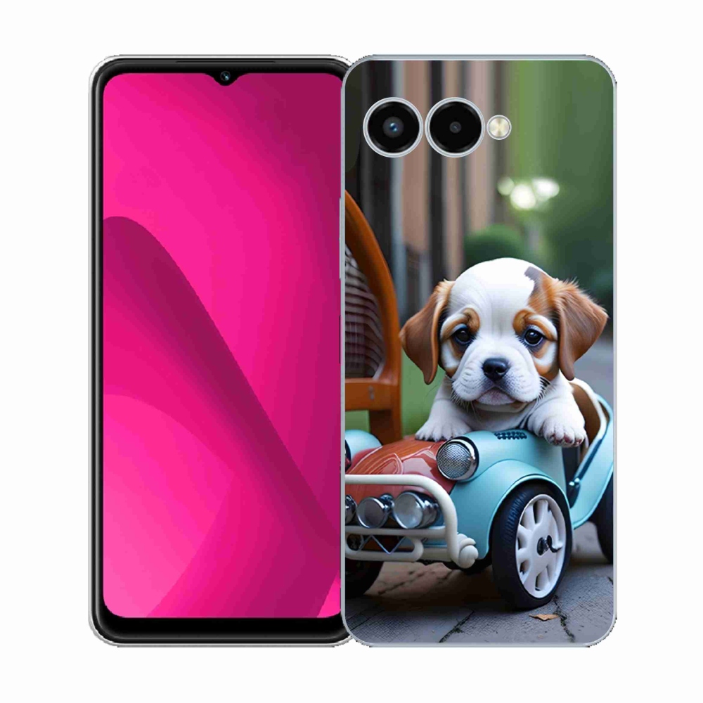 Gelový kryt mmCase na T phone 3 - štěně v retro autě