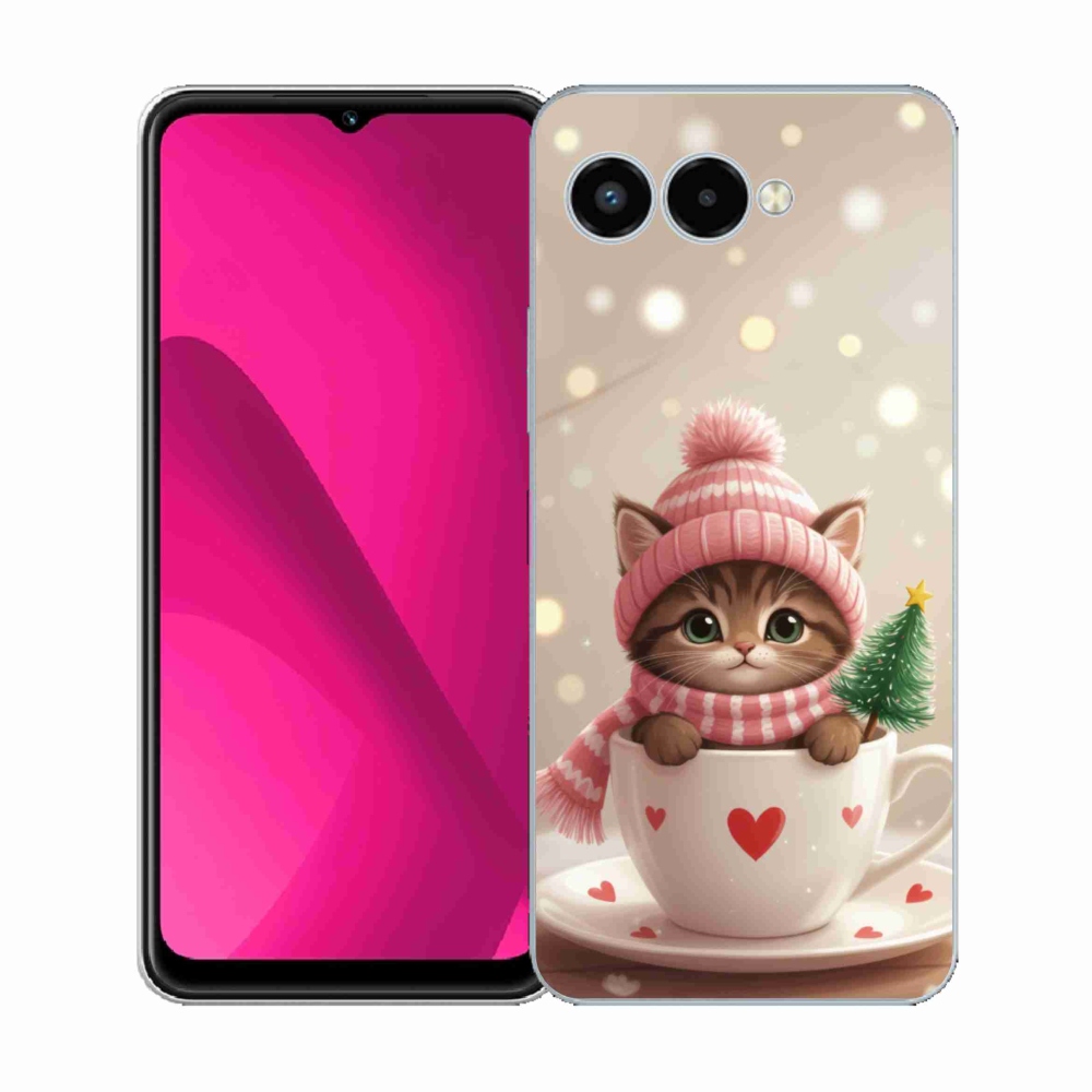 Gelový kryt mmCase na T phone 3 - vánoční kotě v hrnku