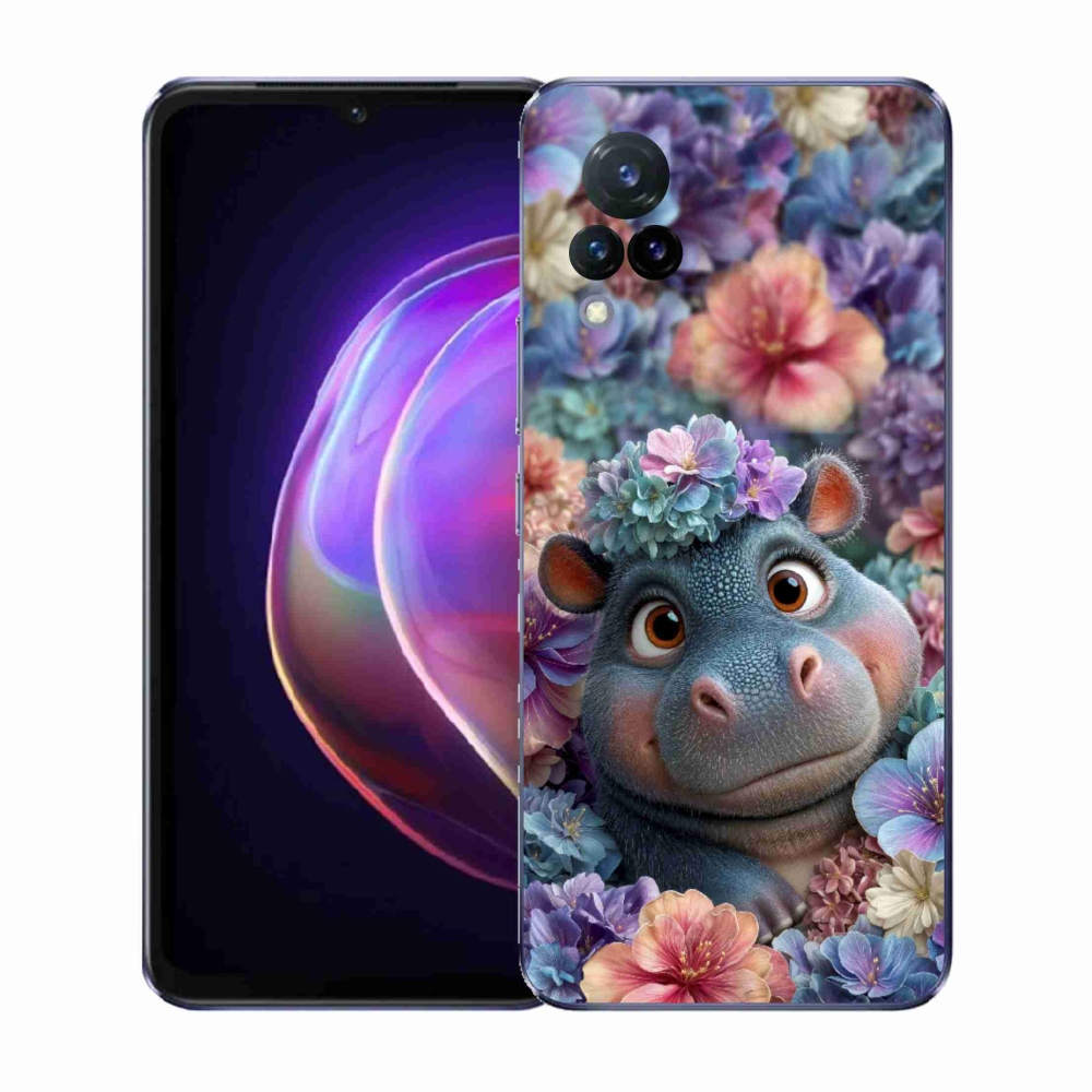 Gelový kryt mmCase na Vivo V21 4G/5G - hrošík v květinách