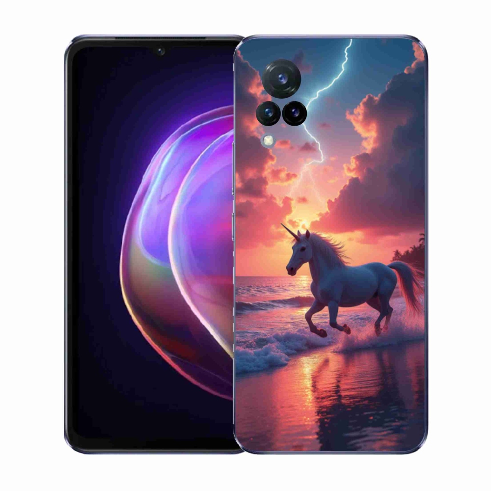 Gelový kryt mmCase na Vivo V21 4G/5G - jednorožec na pláži