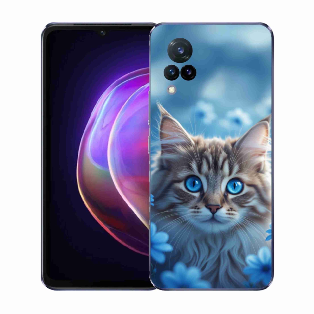 Gelový kryt mmCase na Vivo V21 4G/5G - koťátko v modrých květech