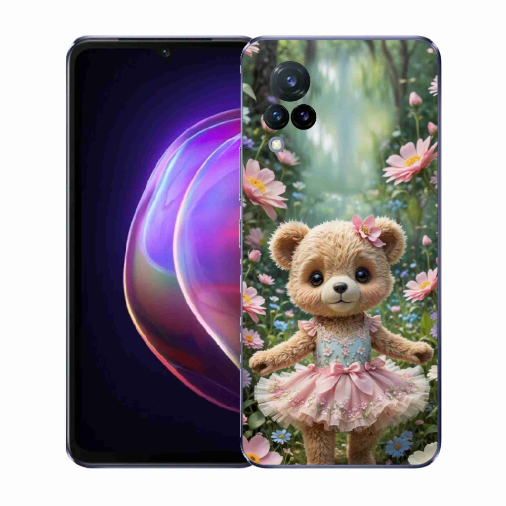 Gelový kryt mmCase na Vivo V21 4G/5G - roztomilý medvídek v květinách