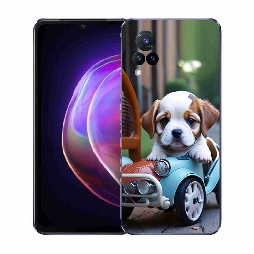 Gelový kryt mmCase na Vivo V21 4G/5G - štěně v retro autě