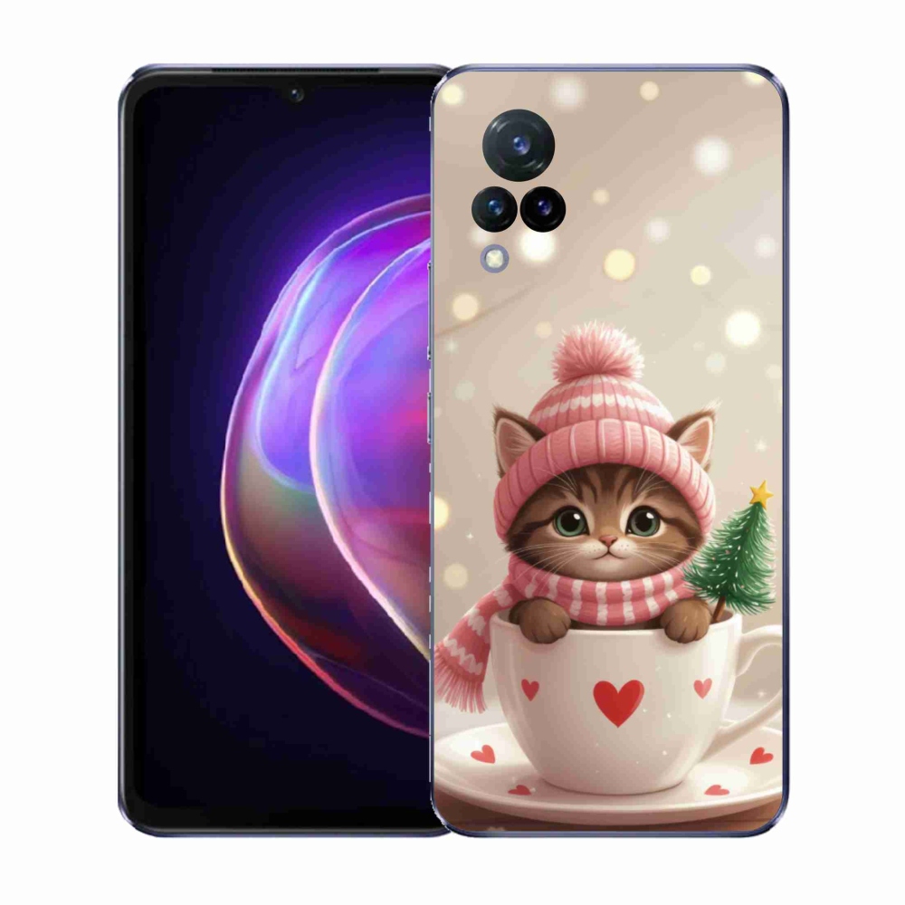 Gelový kryt mmCase na Vivo V21 4G/5G - vánoční kotě v hrnku
