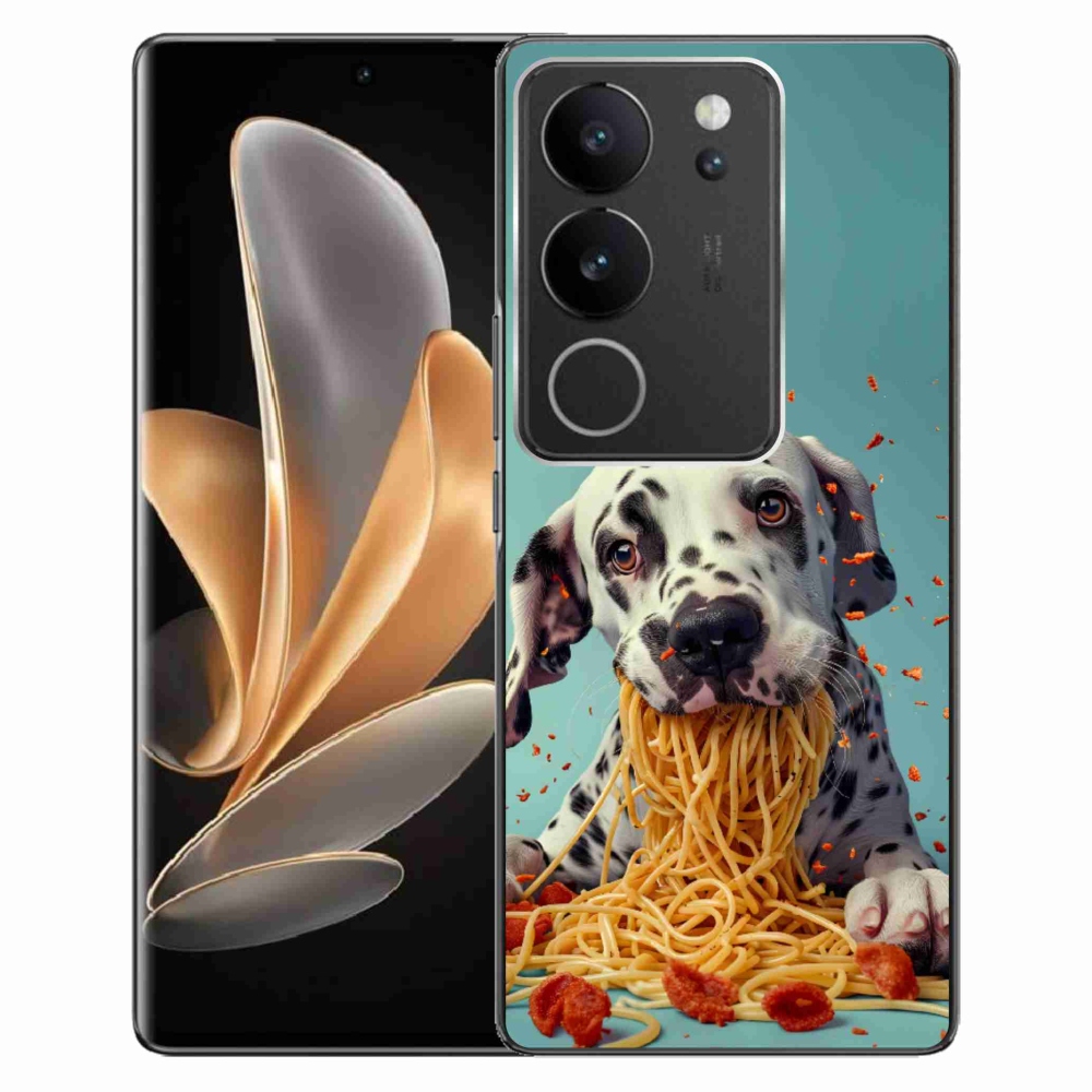 Gelový kryt mmCase na Vivo V29 5G - dalmatin a špagety