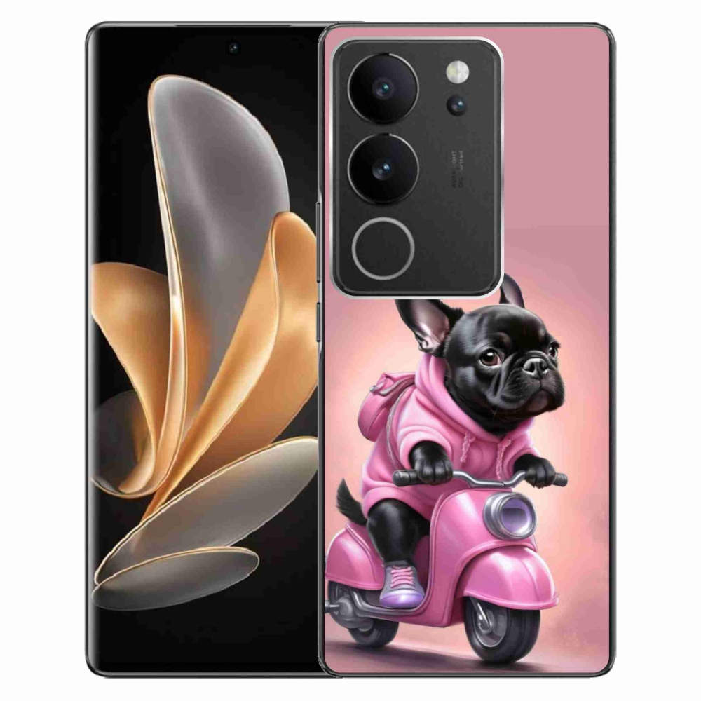 Gelový kryt mmCase na Vivo V29 5G - francouzský buldoček na skútru