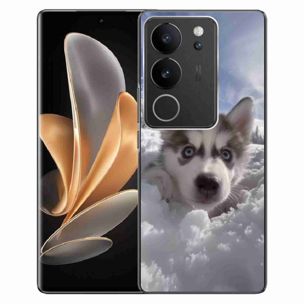Gelový kryt mmCase na Vivo V29 5G - husky ve sněhu
