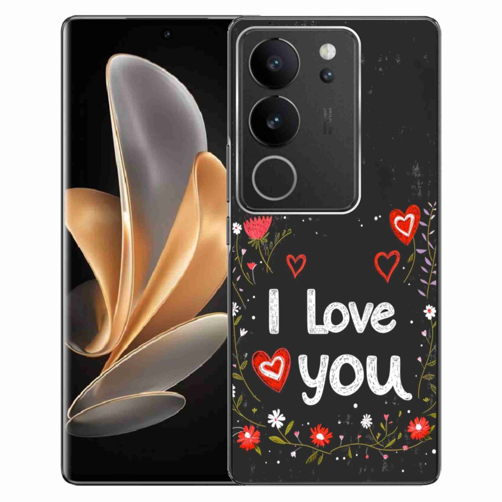 Gelový kryt mmCase na Vivo V29 5G - I love you černé pozadí