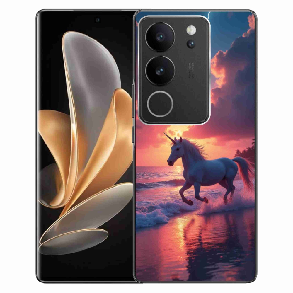 Gelový kryt mmCase na Vivo V29 5G - jednorožec na pláži