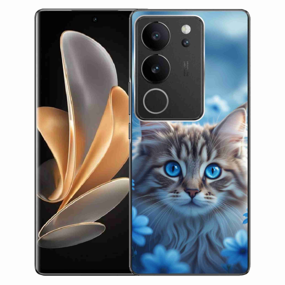Gelový kryt mmCase na Vivo V29 5G - koťátko v modrých květech