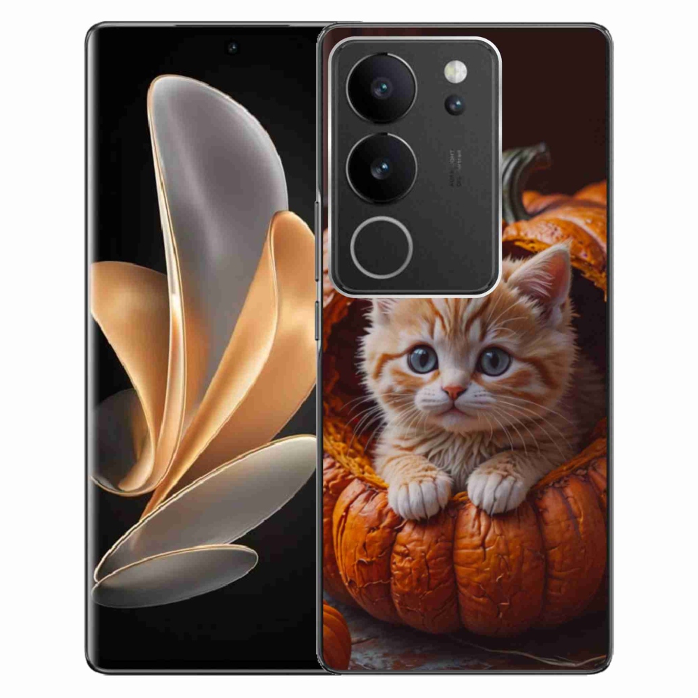 Gelový kryt mmCase na Vivo V29 5G - kotě a dýně 2