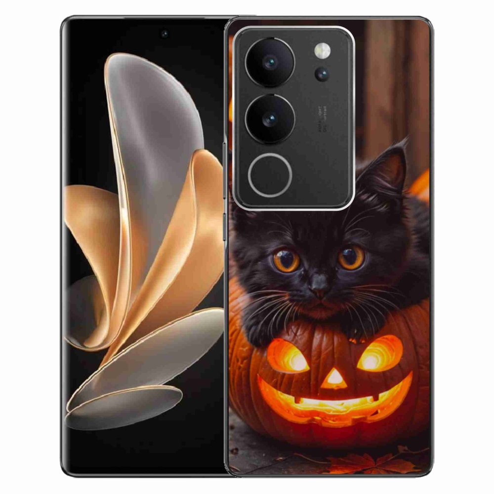 Gelový kryt mmCase na Vivo V29 5G - kotě a dýně