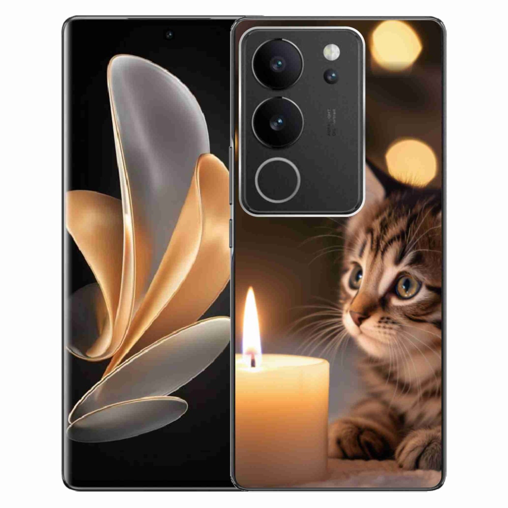 Gelový kryt mmCase na Vivo V29 5G - kotě a svíčka