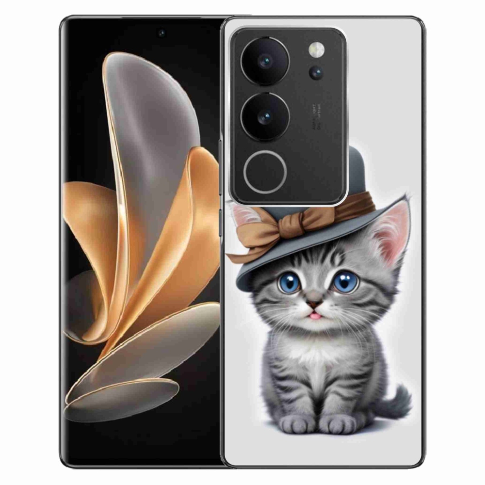 Gelový kryt mmCase na Vivo V29 5G - kotě s kloboukem