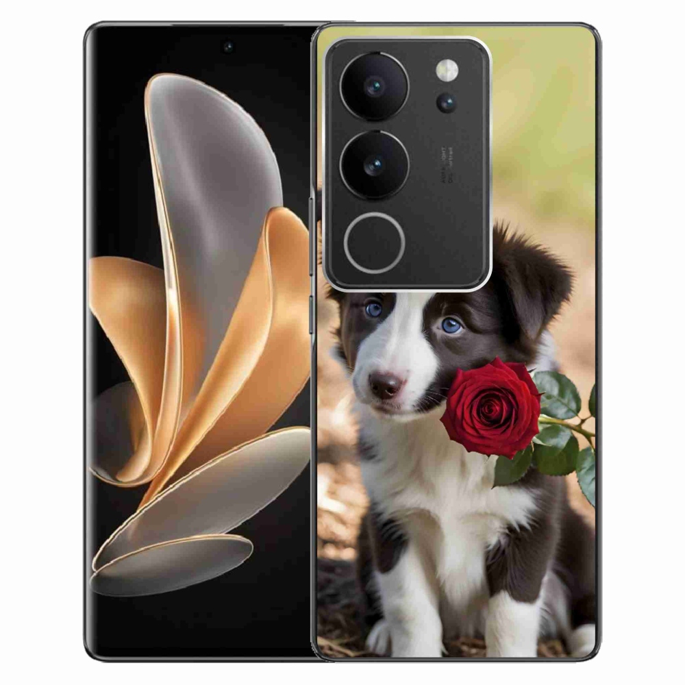 Gelový kryt mmCase na Vivo V29 5G - roztomilá border kolie s růží