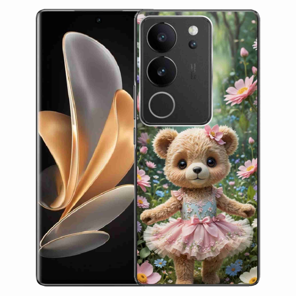 Gelový kryt mmCase na Vivo V29 5G - roztomilý medvídek v květinách