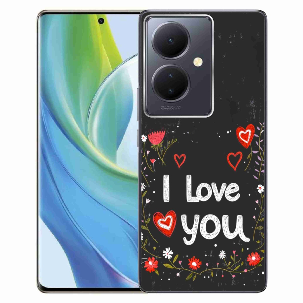 Gelový kryt mmCase na Vivo V29 Lite 5G - I love you černé pozadí