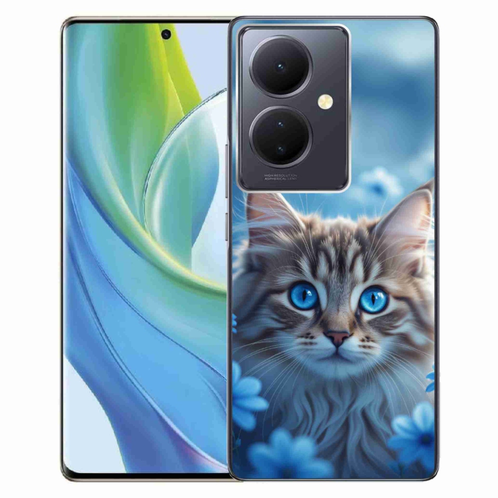 Gelový kryt mmCase na Vivo V29 Lite 5G - koťátko v modrých květech