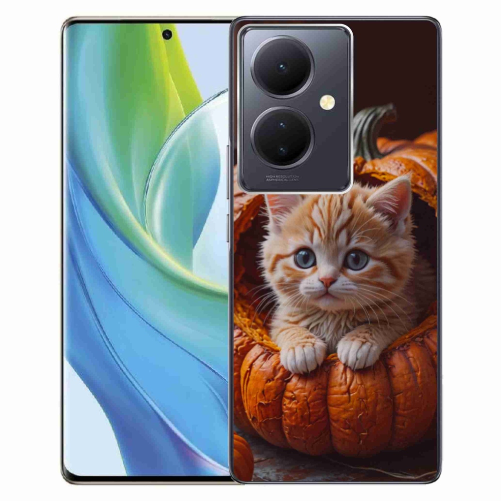 Gelový kryt mmCase na Vivo V29 Lite 5G - kotě a dýně 2