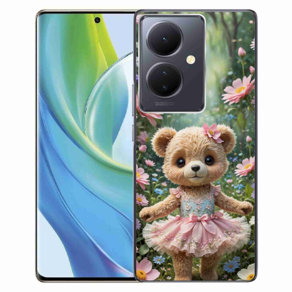 Gelový kryt mmCase na Vivo V29 Lite 5G - roztomilý medvídek v květinách